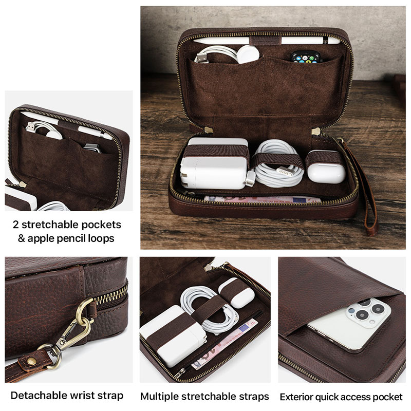 Vintage Brown Genuine Cowhide  - Tech Accessories Case 评论和价格