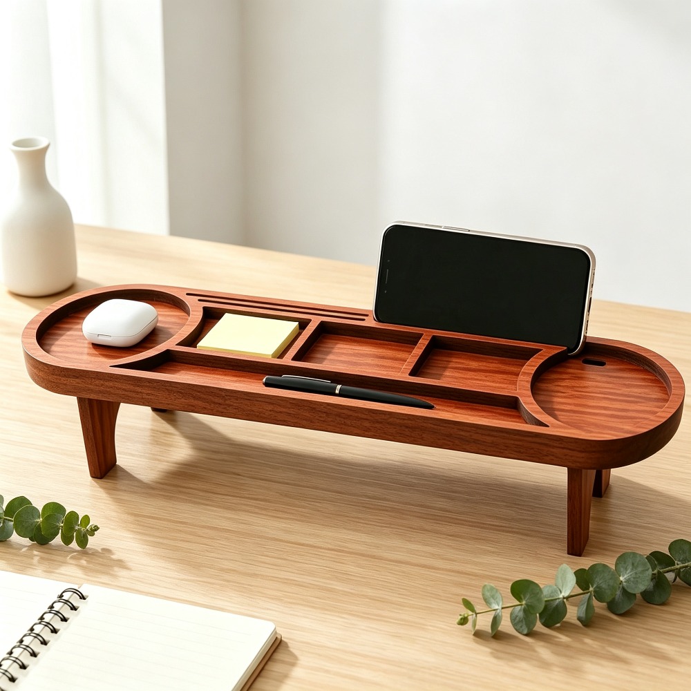 Wooden Desk Organizer with Pho - Tech Desktop Accessories 评论和价格