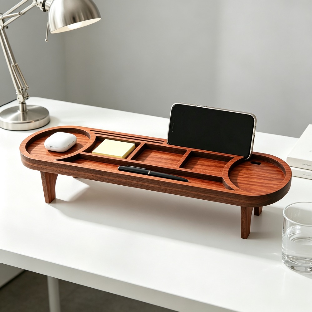 Wooden Desk Organizer with Pho - Tech Desktop Accessories 评论和价格