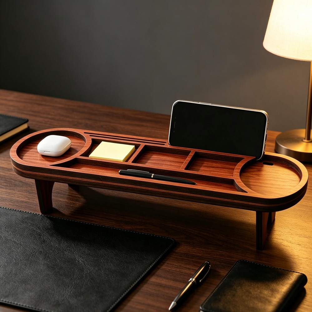 Wooden Desk Organizer with Pho - Tech Desktop Accessories 评论和价格